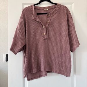 Casual Mauve Waffle Knit Button Down Shirt